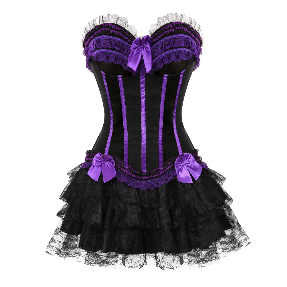 Funki Findz | Dresses | Women's Gothic Satin Lace Corset Dress