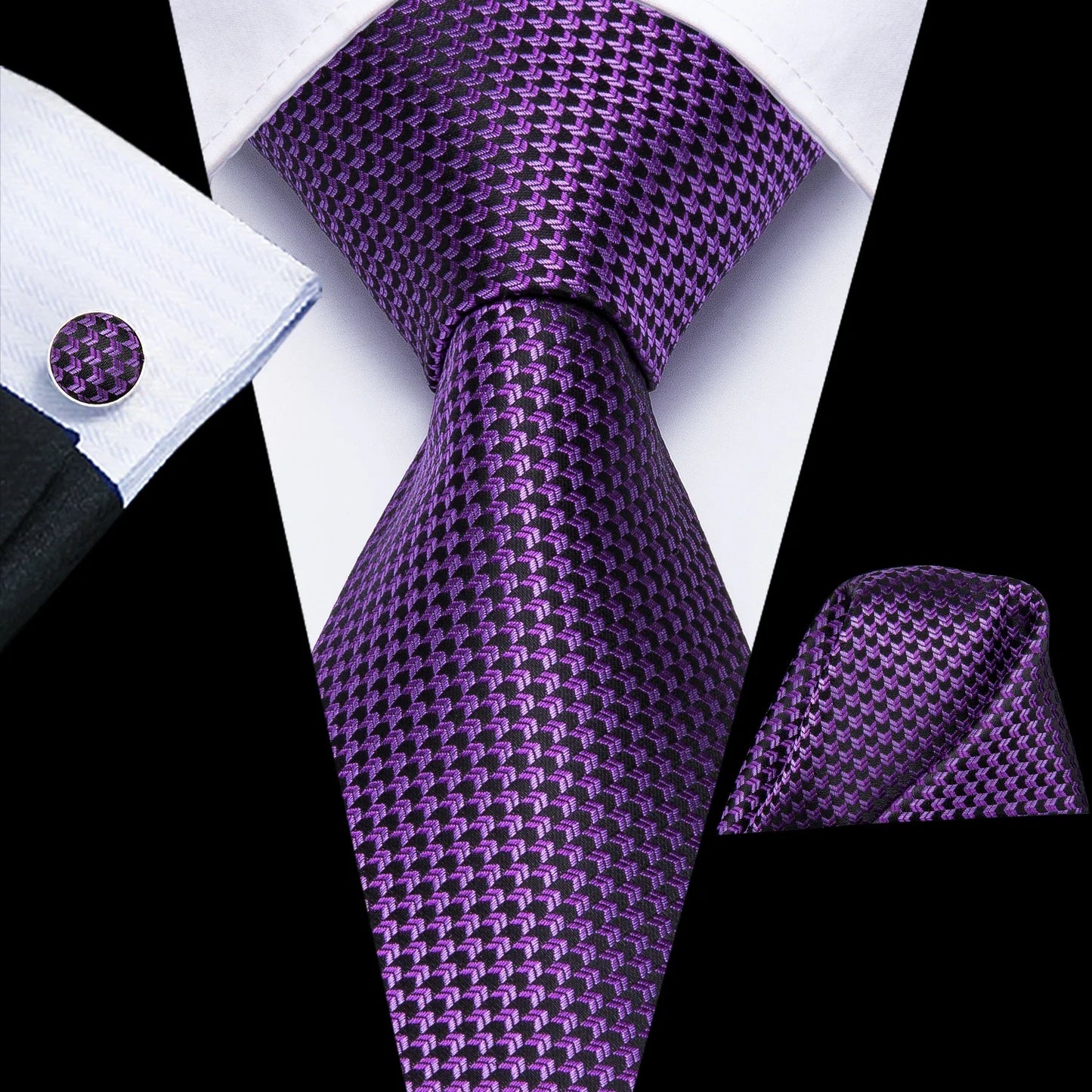 Funki Findz | Neckties | Men's Purple Silk Wedding 3Pcs Tie Set