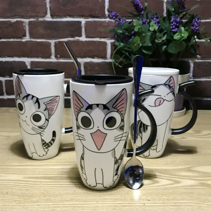 Funki Findz | Mugs | Large Ceramics Cat Mug | Spoon Lid | 20oz