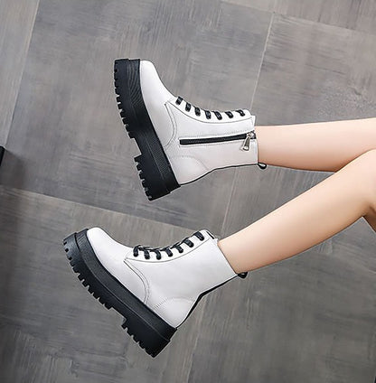Funki Findz | Boots | Women's White Platform Ankle Boots