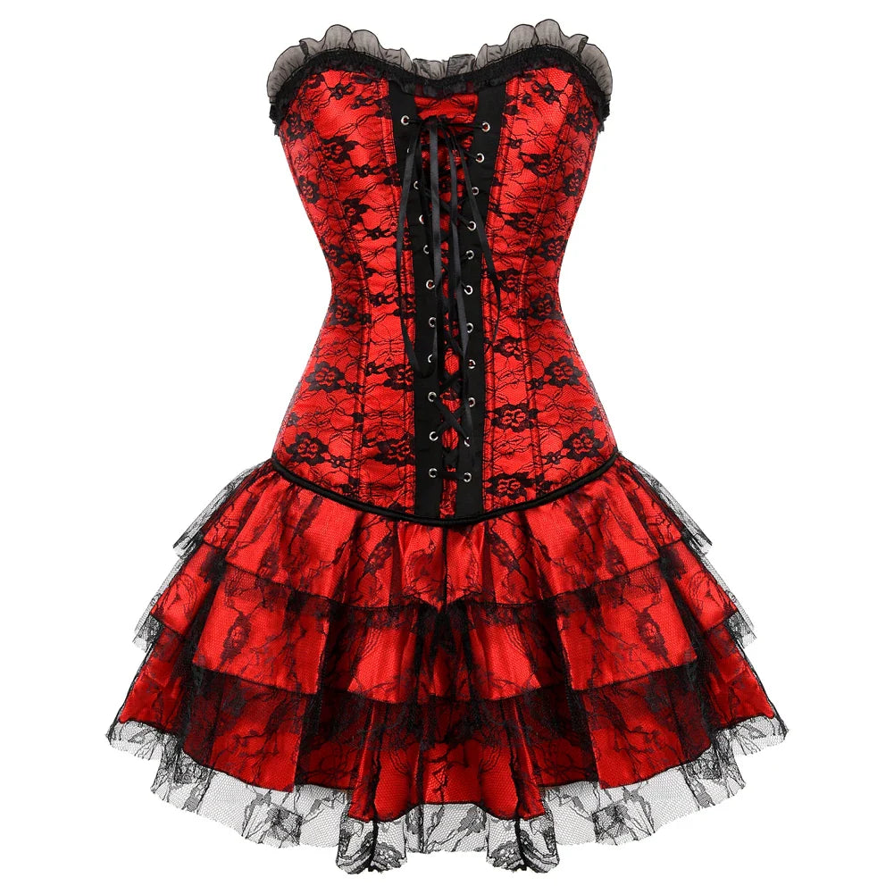 Funki Findz | Dresses | Women's Gothic Satin Lace Corset Dress