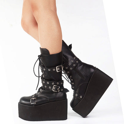 Funki Findz | Boots | Women's Buckle Wedge Platform Boots
