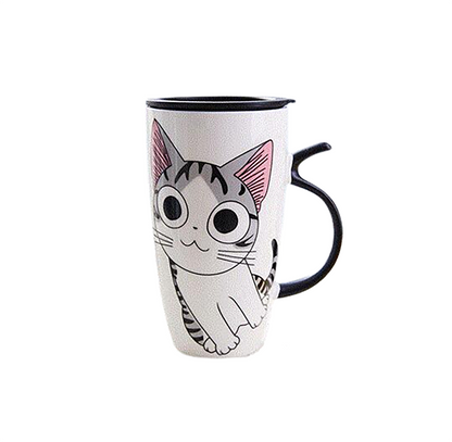 Funki Findz | Mugs | Large Ceramics Cat Mug | Spoon Lid | 20oz