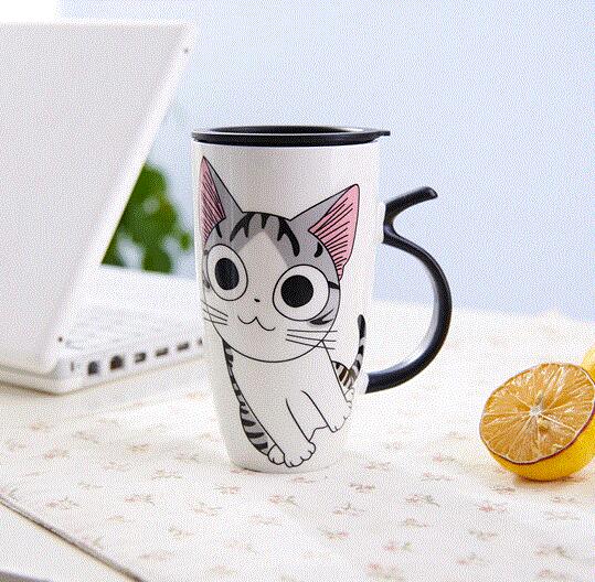 Funki Findz | Mugs | Large Ceramics Cat Mug | Spoon Lid | 20oz