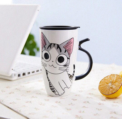 Funki Findz | Mugs | Large Ceramics Cat Mug | Spoon Lid | 20oz