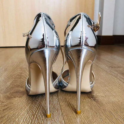 Funki Findz | Shoes | Women's Silver Cross Ankle Strap Stilettos
