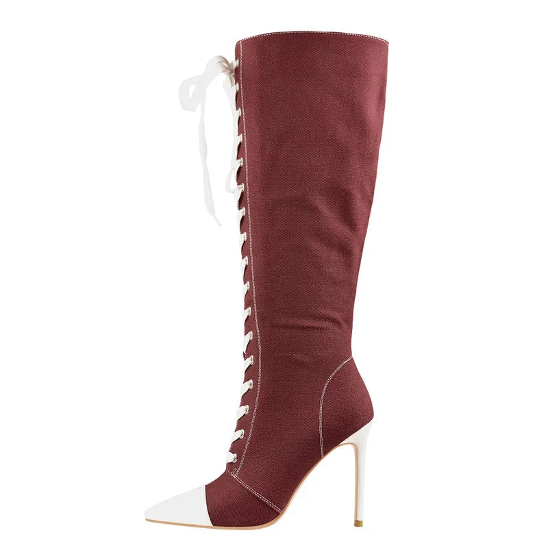 Funki Findz | Boots | Women's Lace Up Canvas Stiletto Boots
