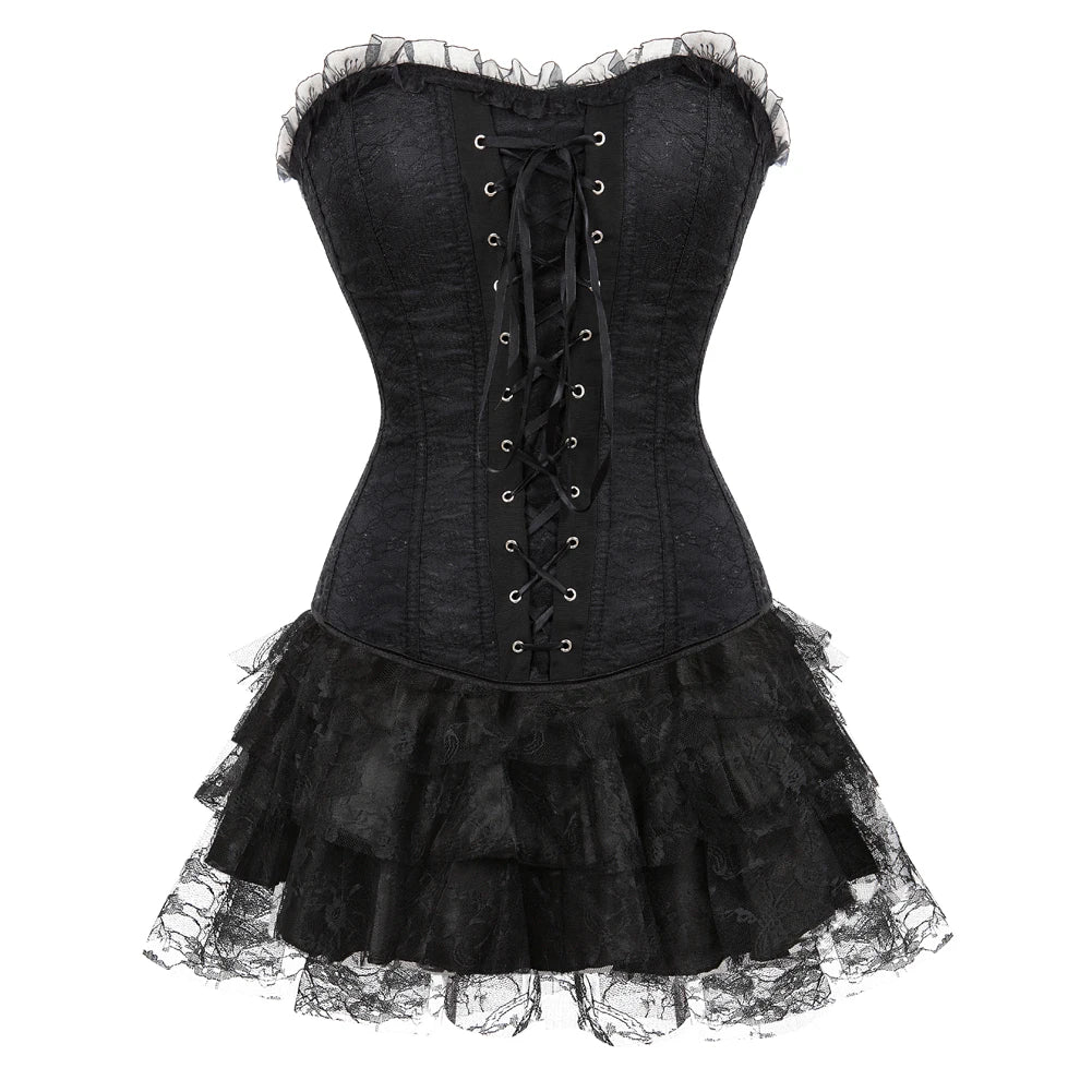 Funki Findz | Dresses | Women's Gothic Satin Lace Corset Dress