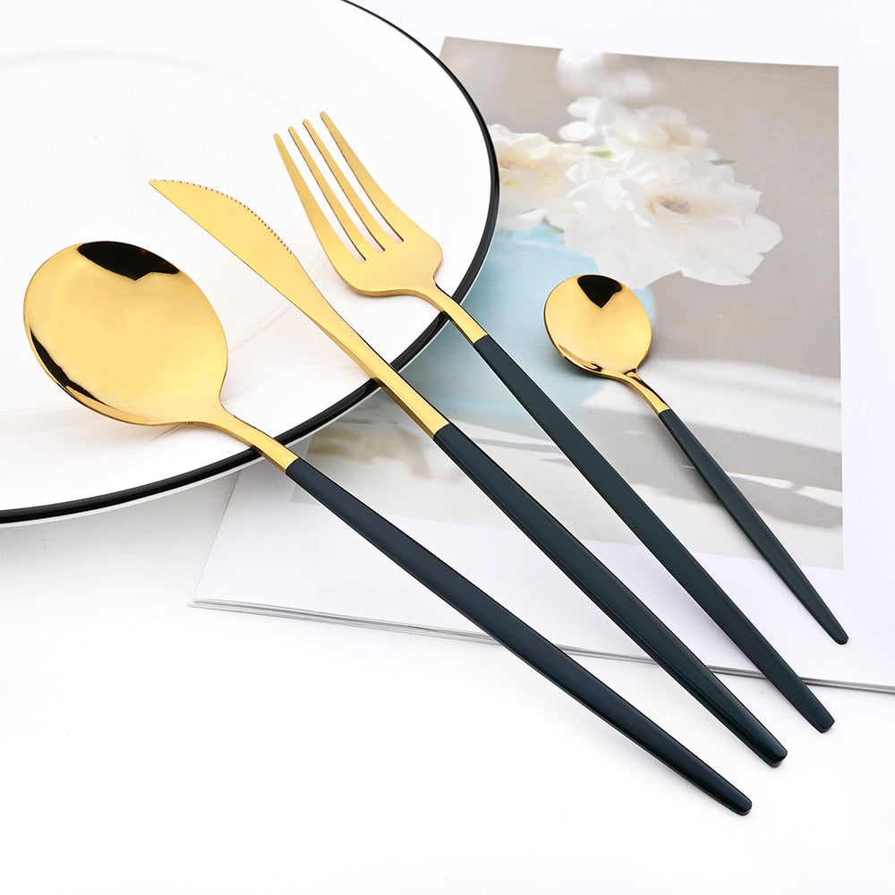 Funki Findz | Cutlery Sets | Gold Stainless Steel Mirror Polish 24 Set