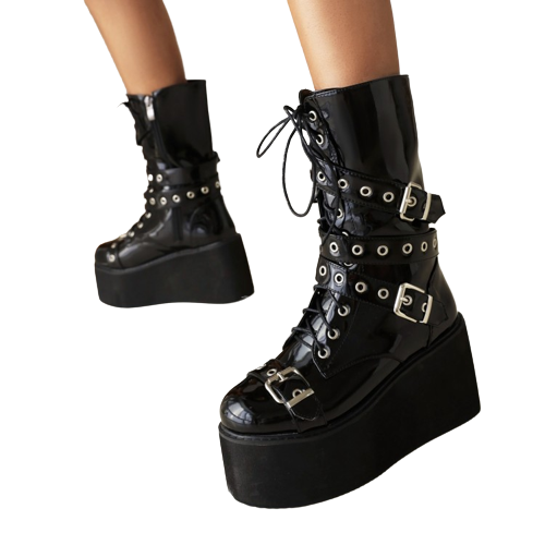 Funki Findz | Boots | Women's Buckle Wedge Platform Boots