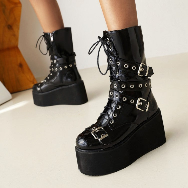 Funki Findz | Boots | Women's Buckle Wedge Platform Boots