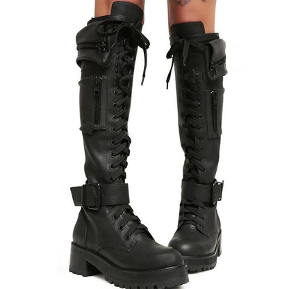 Funki Findz | Boots | Women's Knee High Goth Zip Pouch Boots