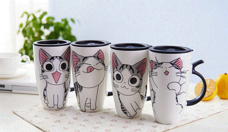 Funki Findz | Mugs | Large Ceramics Cat Mug | Spoon Lid | 20oz
