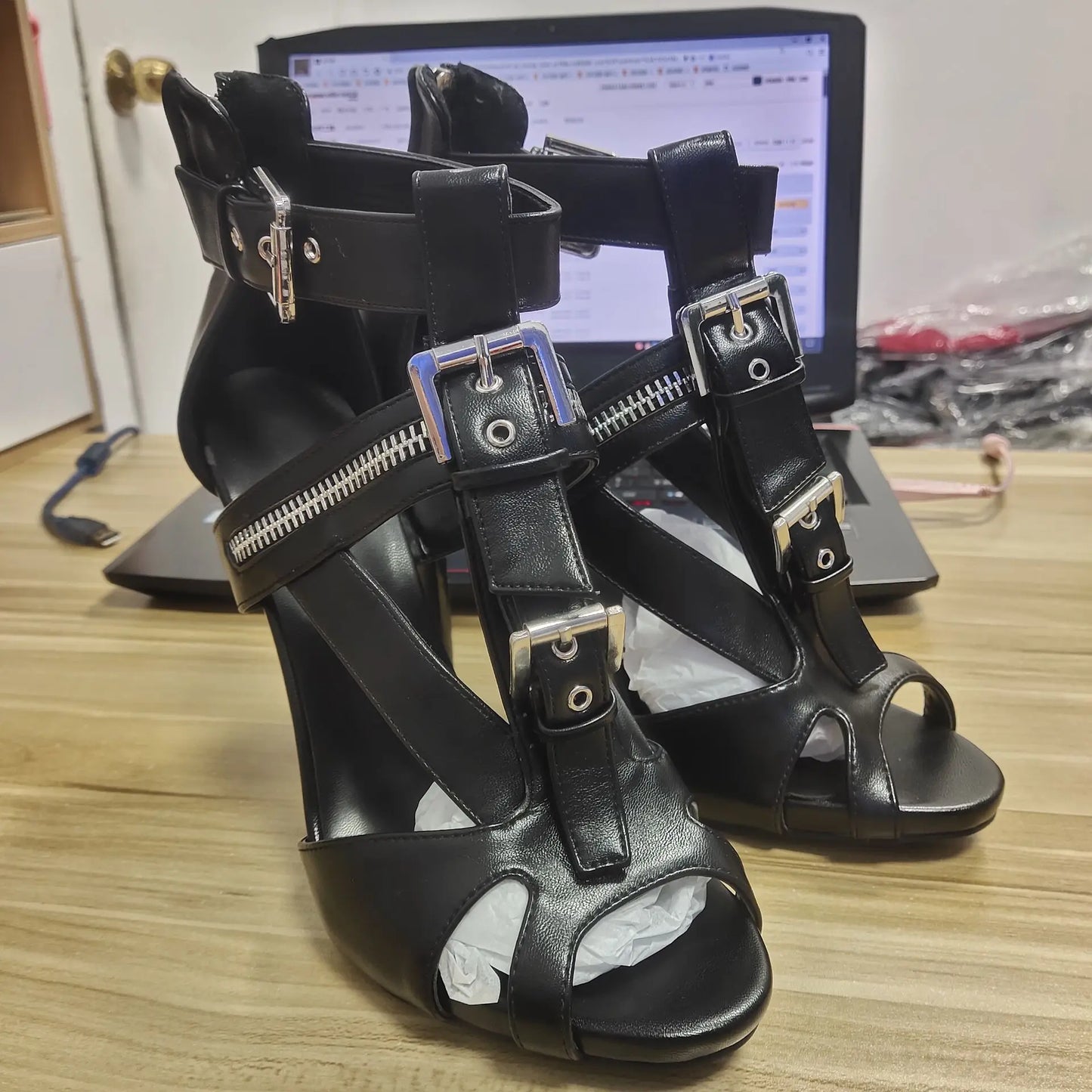 Funki Findz | Shoes | Women's Buckle Strap Zip Stiletto Sandals