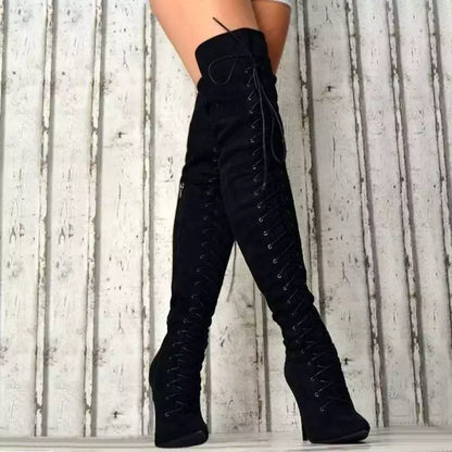 Funki Findz | Boots | Women's Over Knee Lace Up Stiletto Boots