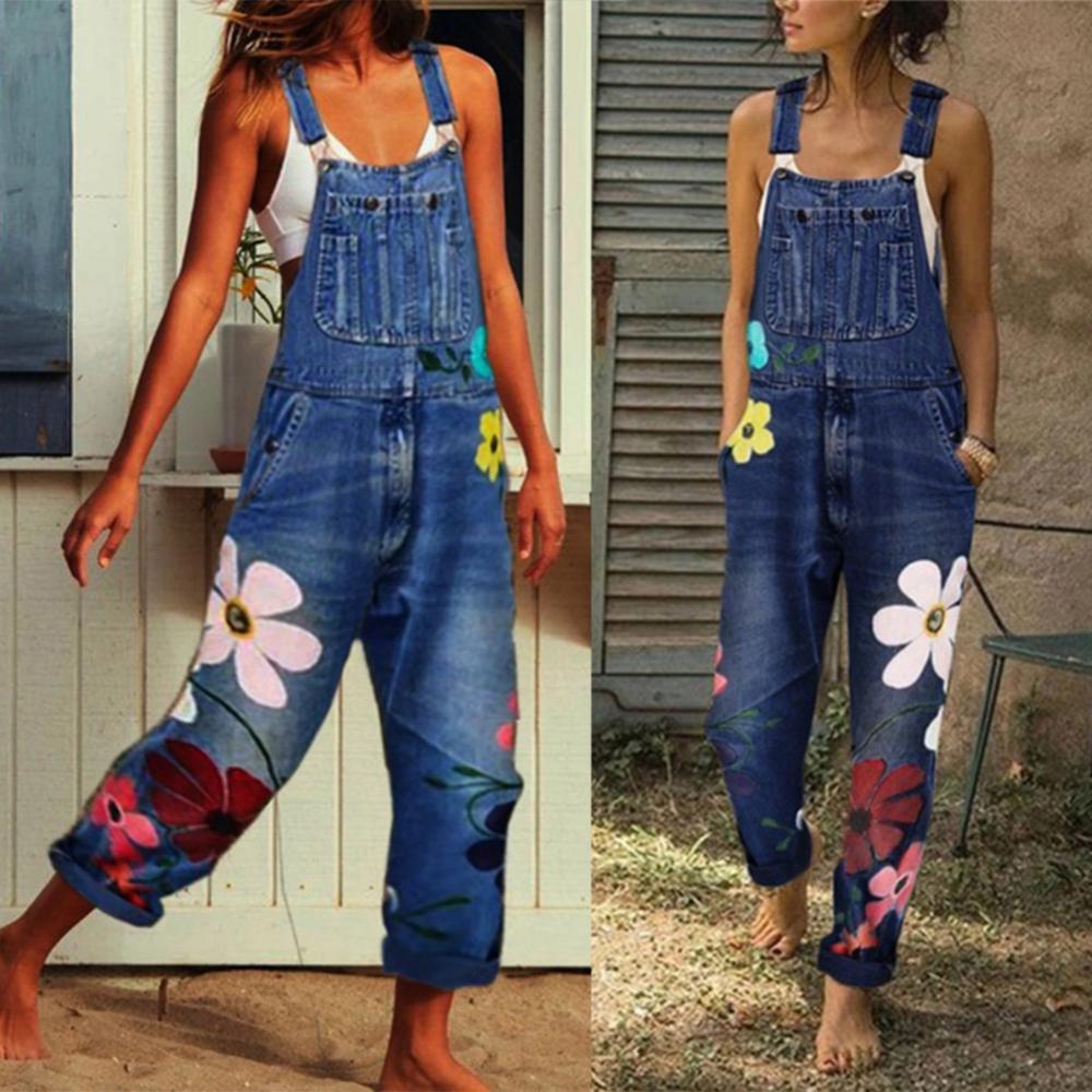 Funki Findz | Pants | Women's Floral Denim Suspender Overalls