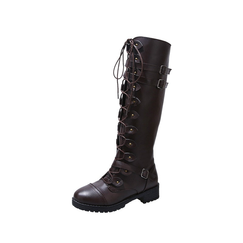 Funki Findz | Boots | Women's Roman Lace Up High Flat Boots