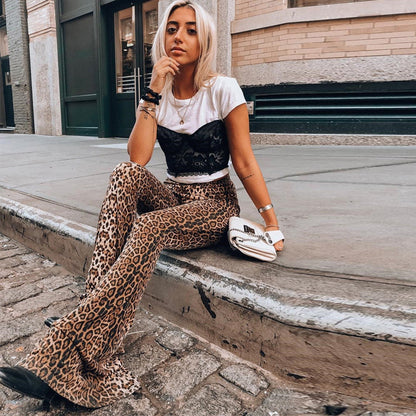 Funki Findz | Pants | Women's Leopard Print Stretch Flared Pants
