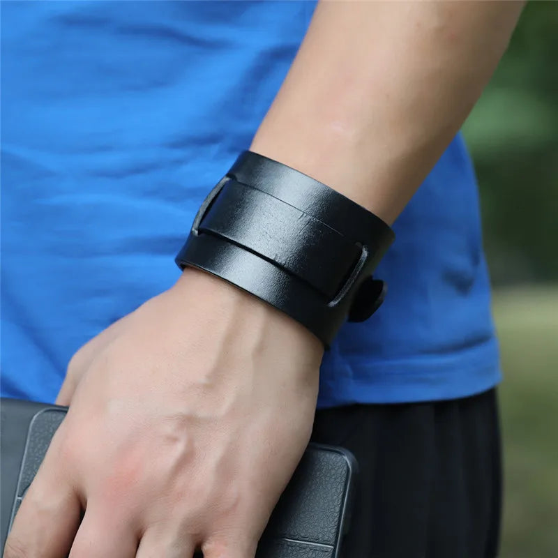 Funki Findz | Bracelets | Men's Wide Leather Punk Wristbands