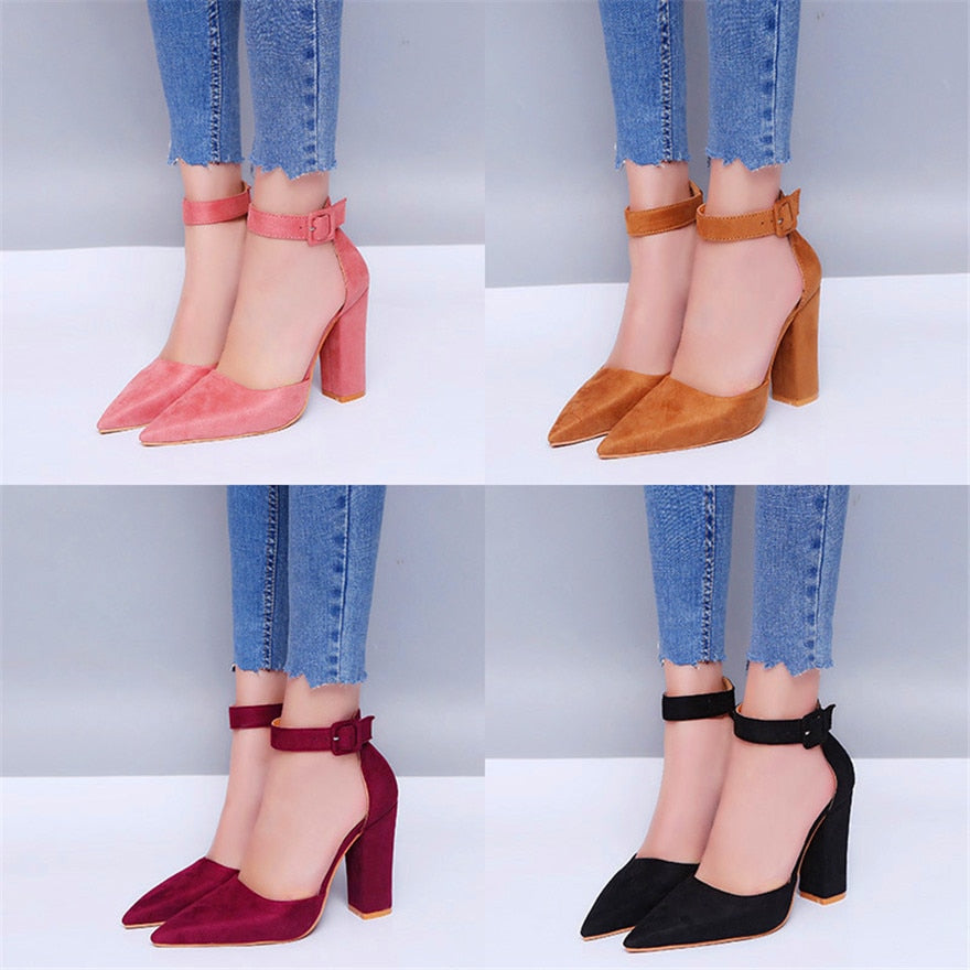Funki Findz | Shoes | Women's High Block Heel Flock Party Shoe