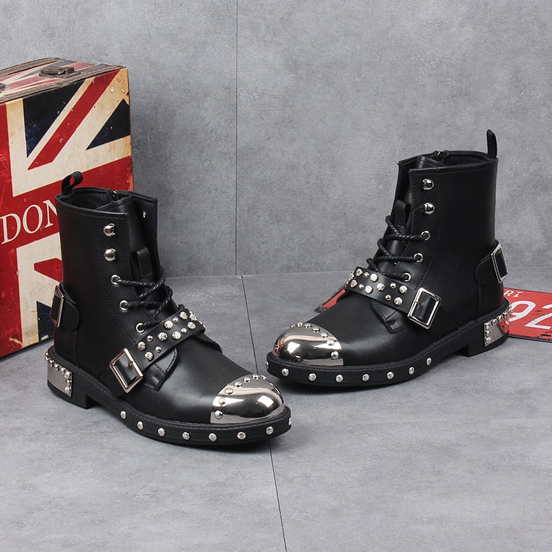 Funki Findz | Boots | Men's Leather Gothic Rivet Ankle Boots