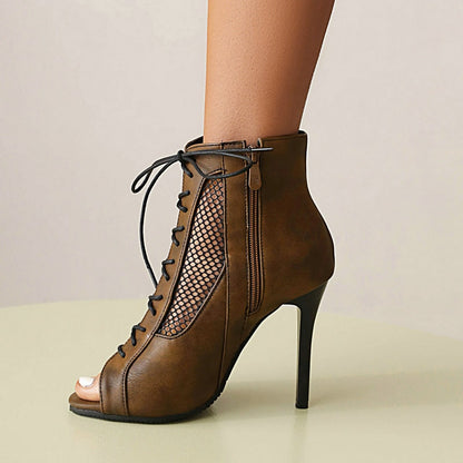 Funki Findz | Boots | Women's Open Toe Lace Up Granny Boots