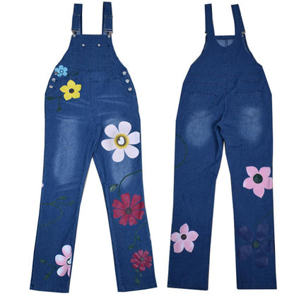 Funki Findz | Pants | Women's Floral Denim Suspender Overalls