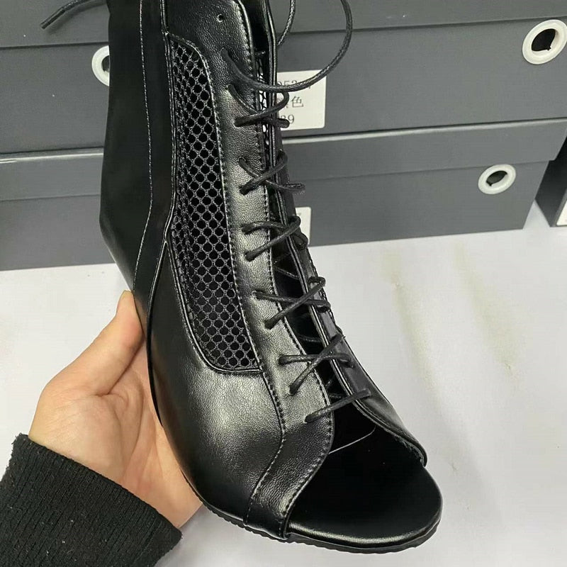 Funki Findz | Boots | Women's Open Toe Lace Up Granny Boots