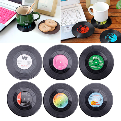 Funki Findz | Coasters | Vinyl Record Coasters and Holder 6 Pcs
