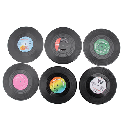 Funki Findz | Coasters | Vinyl Record Coasters and Holder 6 Pcs