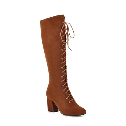 Funki Findz | Boots | Women's Suede Lace Up Knee High Boots