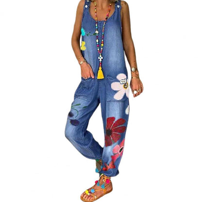 Funki Findz | Pants | Women's Boho Denim Flower Print Romper