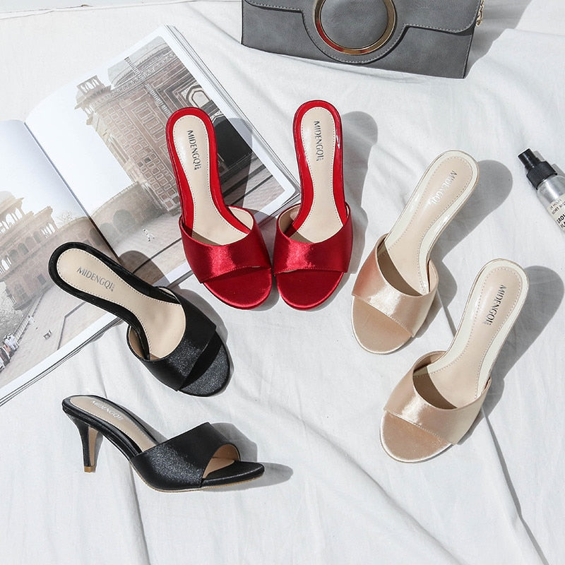 Funki Findz | Shoes | Women's Low Heeled Bridal Satin Slides