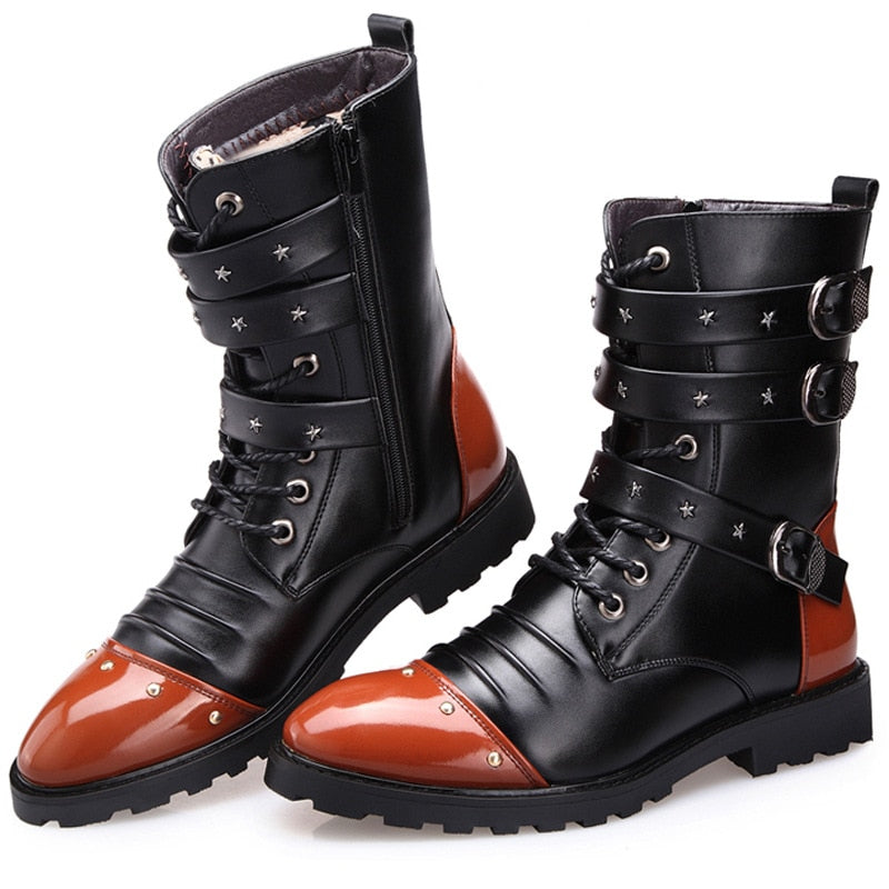 Funki Findz | Boots | Men's Punk Rivet Buckle Motorcycle Boots