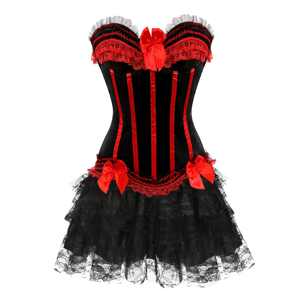 Funki Findz | Dresses | Women's Gothic Satin Lace Corset Dress