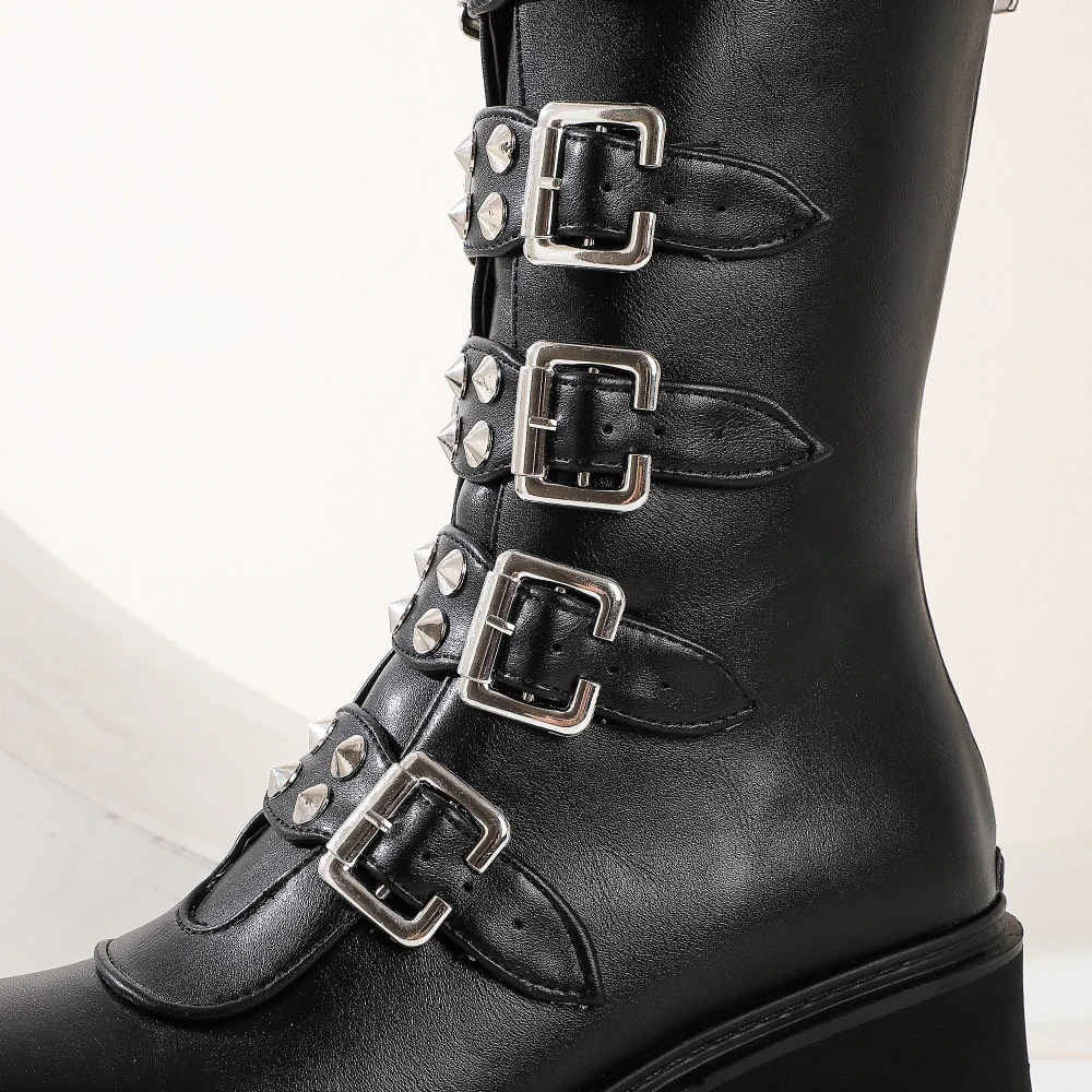 Funki Findz | Boots | Women's Platform Buckle Strap Wedges