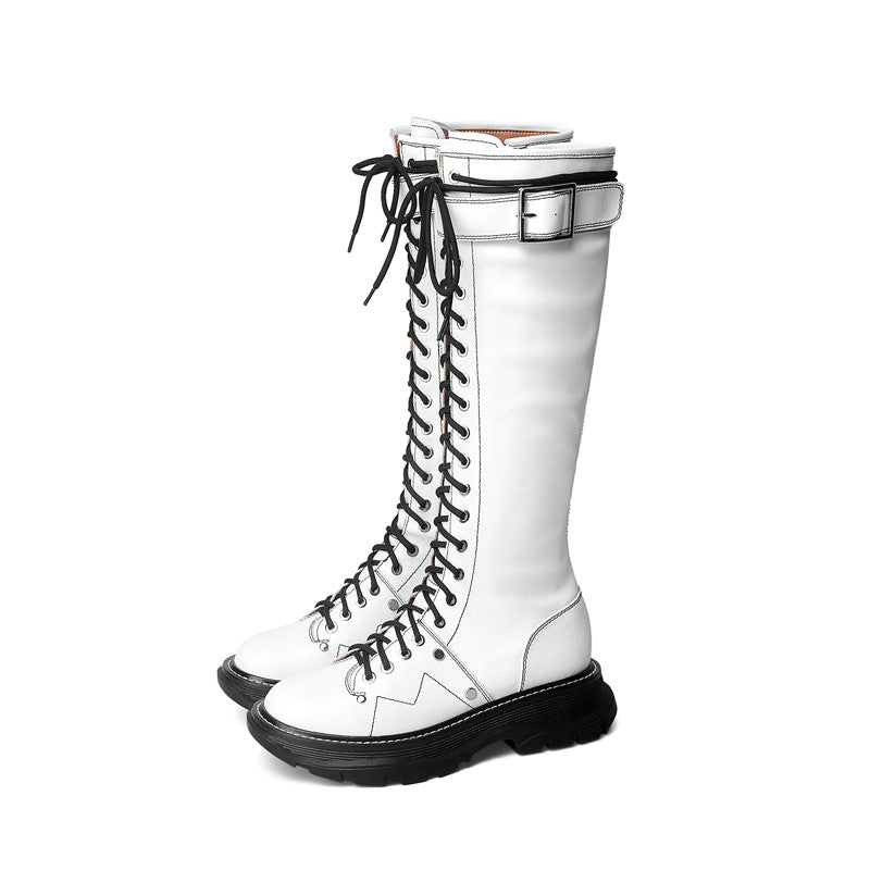 Funki Findz | Boots | Women's White Knee High Lace Up Boots