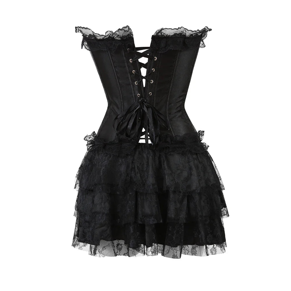 Funki Findz | Dresses | Women's Gothic Satin Lace Corset Dress