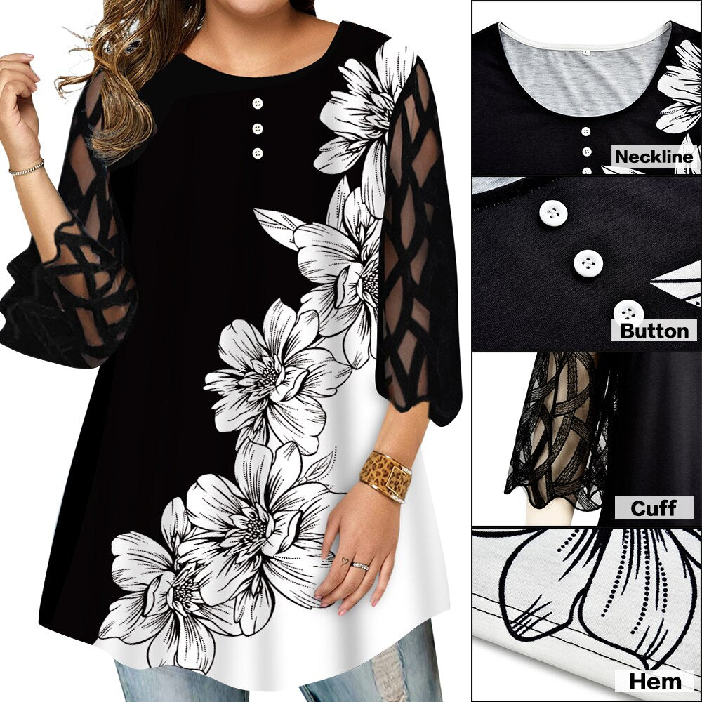 Funki Findz | Shirts | Women's Plus Splice Flower Print Blouse