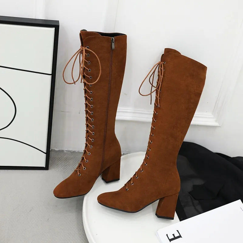 Funki Findz | Boots | Women's Suede Lace Up Knee High Boots