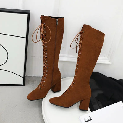 Funki Findz | Boots | Women's Suede Lace Up Knee High Boots
