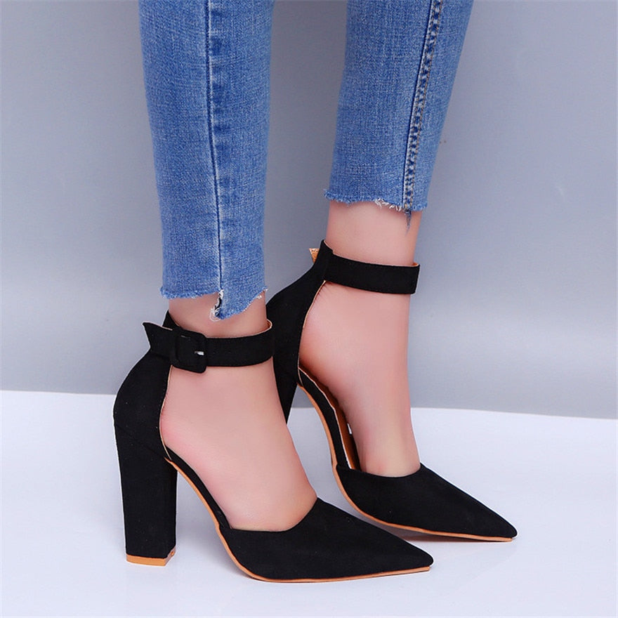 Funki Findz | Shoes | Women's High Block Heel Flock Party Shoe