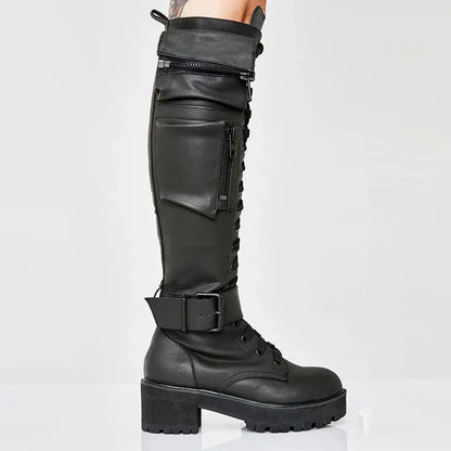 Funki Findz | Boots | Women's Knee High Goth Zip Pouch Boots