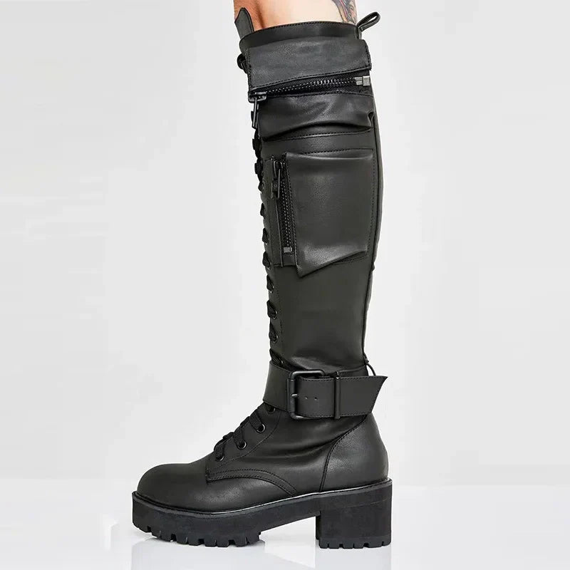 Funki Findz | Boots | Women's Knee High Goth Zip Pouch Boots