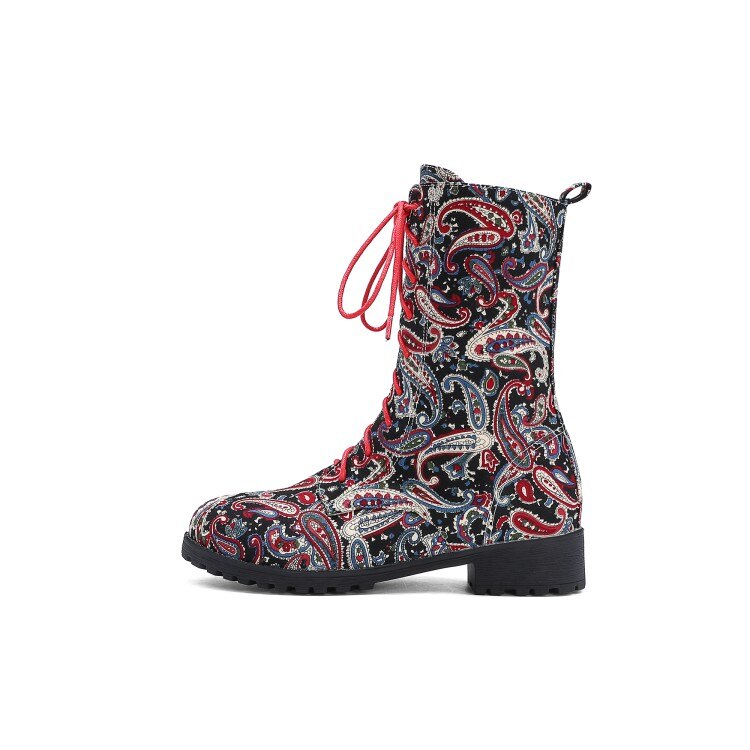 Funki Findz | Boots | Women's Flower Print Lace Up Calf Boots