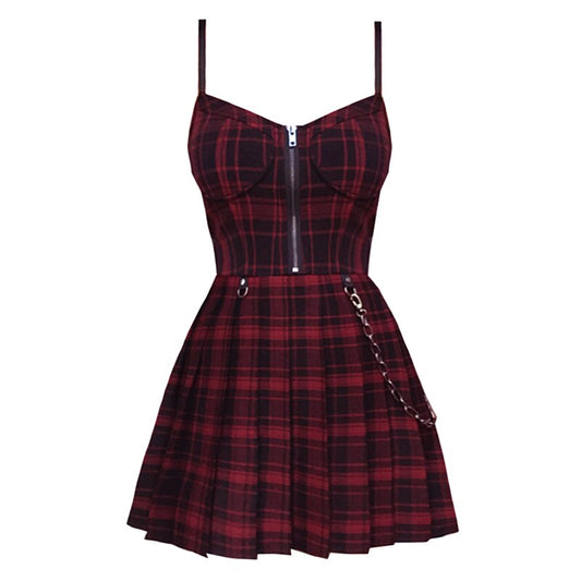 Funki Findz | Dresses | Women's Gothic Plaid Pleated Dress