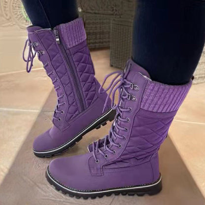 Funki Findz | Boots | Women's Plush Mid-Calf Lace Up Flat Boots