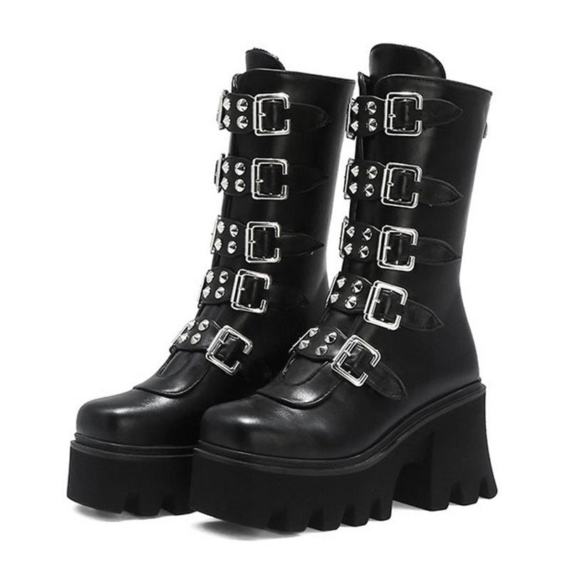 Funki Findz | Boots | Women's Platform Buckle Strap Wedges