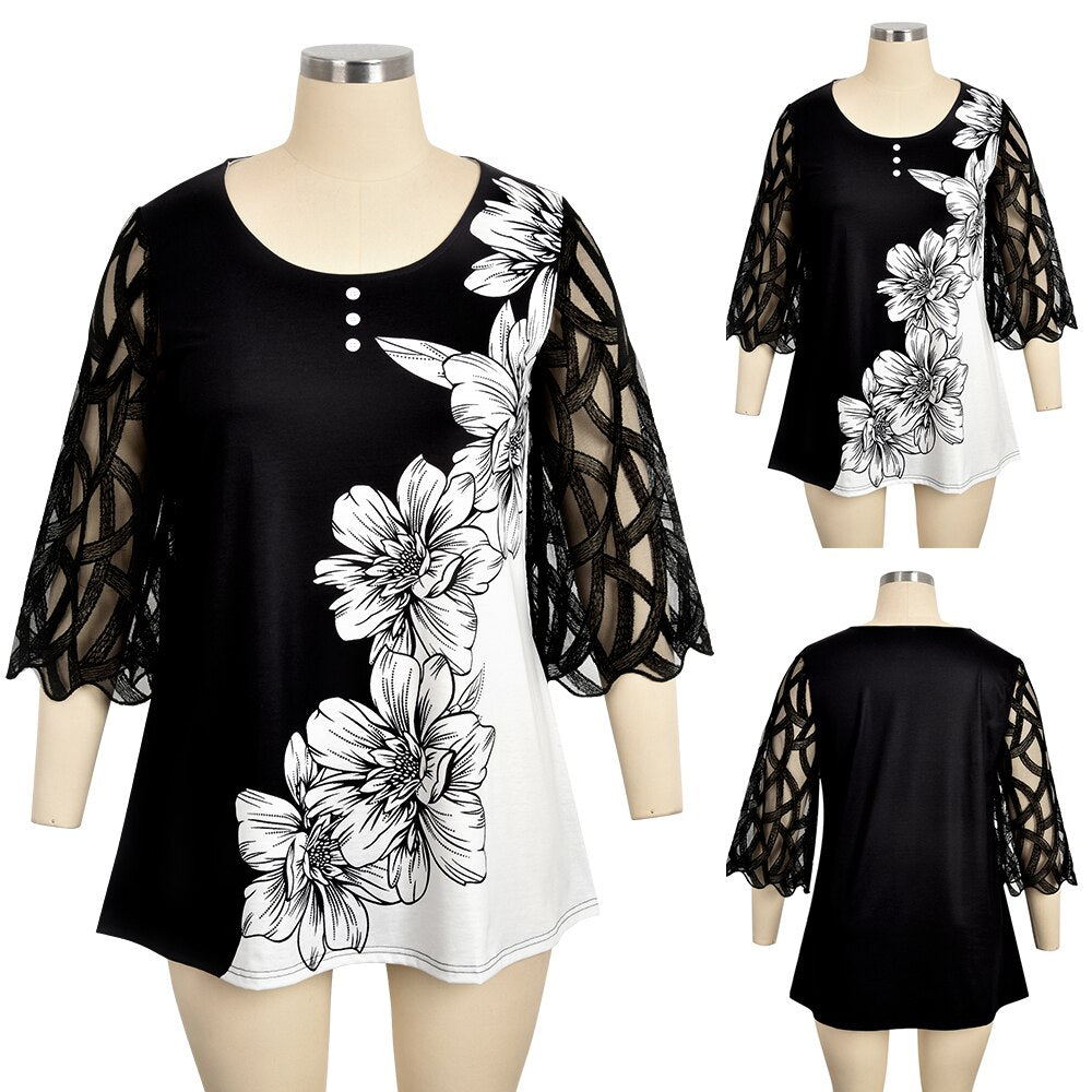 Funki Findz | Shirts | Women's Plus Splice Flower Print Blouse