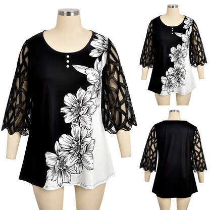 Funki Findz | Shirts | Women's Plus Splice Flower Print Blouse